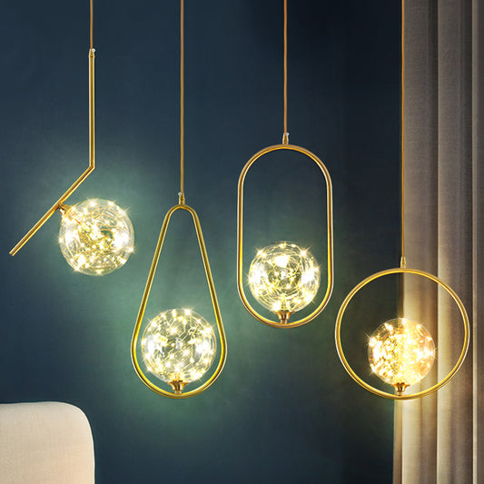 Globe Shape Ceiling Light Simplicity Clear Glass Bedroom LED Hanging Pendant Light in Brass Clearhalo 'Ceiling Lights' 'Modern Pendants' 'Modern' 'Pendant Lights' 'Pendants' Lighting' 2162511