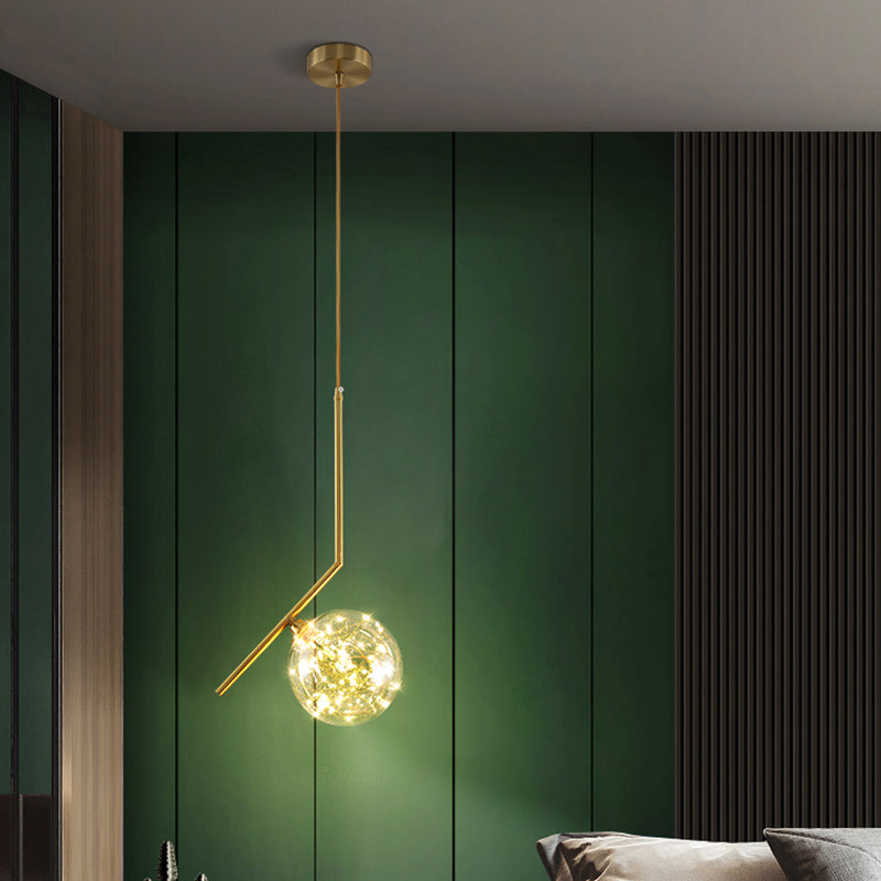 Globe Shape Ceiling Light Simplicity Clear Glass Bedroom LED Hanging Pendant Light in Brass Clearhalo 'Ceiling Lights' 'Modern Pendants' 'Modern' 'Pendant Lights' 'Pendants' Lighting' 2162512