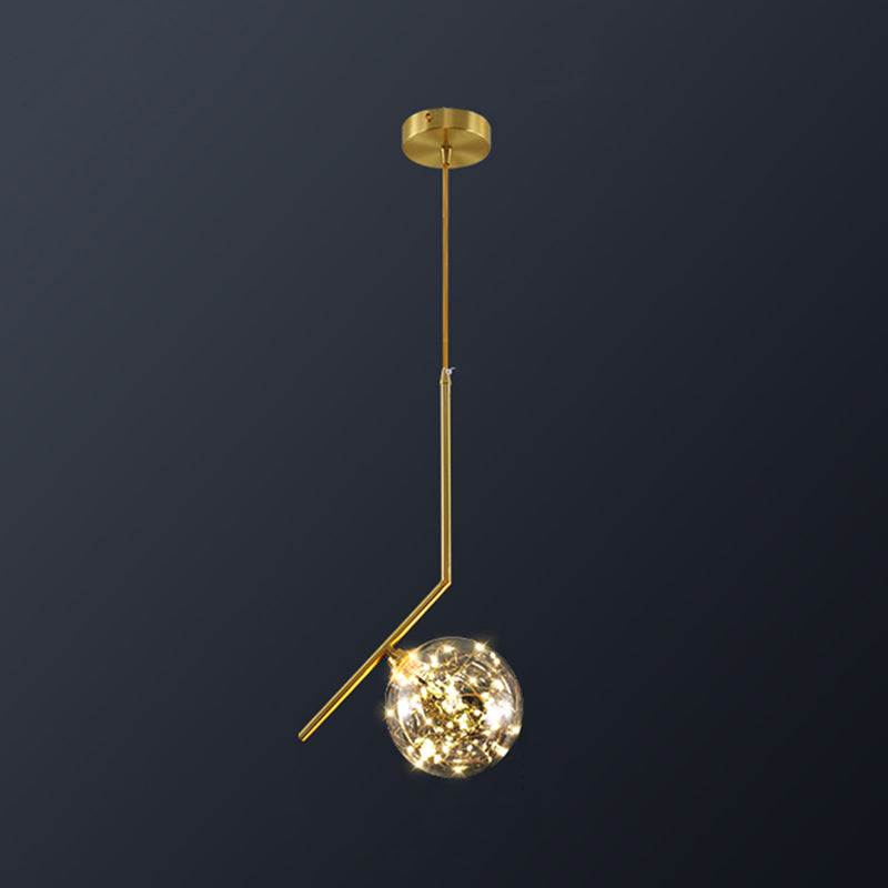 Globe Shape Ceiling Light Simplicity Clear Glass Bedroom LED Hanging Pendant Light in Brass Clearhalo 'Ceiling Lights' 'Modern Pendants' 'Modern' 'Pendant Lights' 'Pendants' Lighting' 2162513