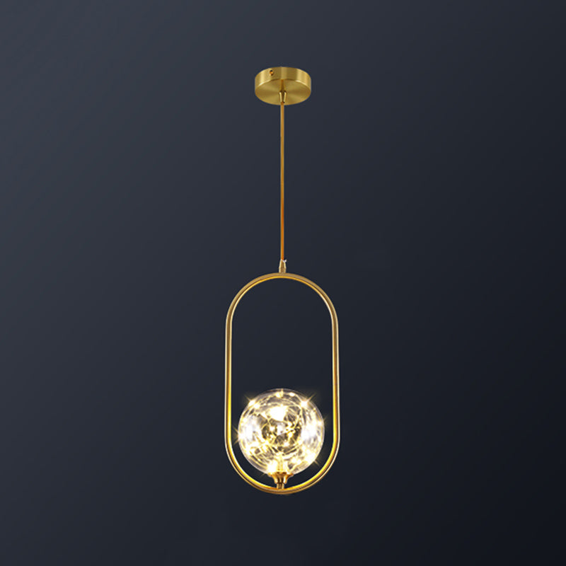 Globe Shape Ceiling Light Simplicity Clear Glass Bedroom LED Hanging Pendant Light in Brass Brass B Clearhalo 'Ceiling Lights' 'Modern Pendants' 'Modern' 'Pendant Lights' 'Pendants' Lighting' 2162516