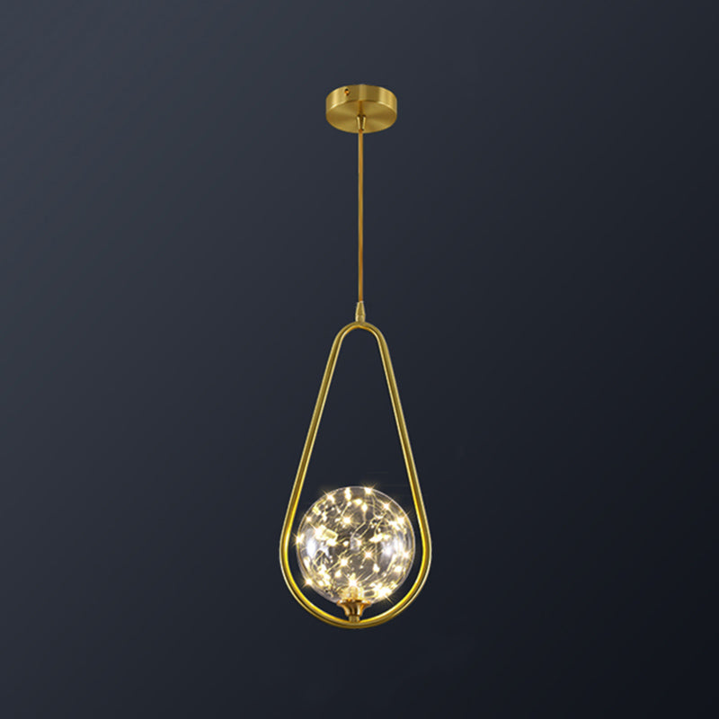 Globe Shape Ceiling Light Simplicity Clear Glass Bedroom LED Hanging Pendant Light in Brass Clearhalo 'Ceiling Lights' 'Modern Pendants' 'Modern' 'Pendant Lights' 'Pendants' Lighting' 2162518