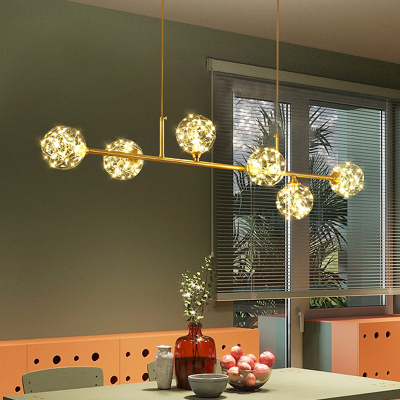 Clear Glass Sphere Shade Pendant Light Minimalist Brass LED Hanging Island Lighting Clearhalo 'Ceiling Lights' 'Island Lights' Lighting' 2162520
