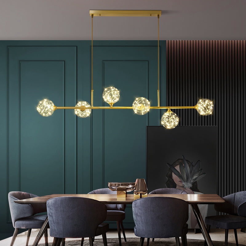 Clear Glass Sphere Shade Pendant Light Minimalist Brass LED Hanging Island Lighting Clearhalo 'Ceiling Lights' 'Island Lights' Lighting' 2162521