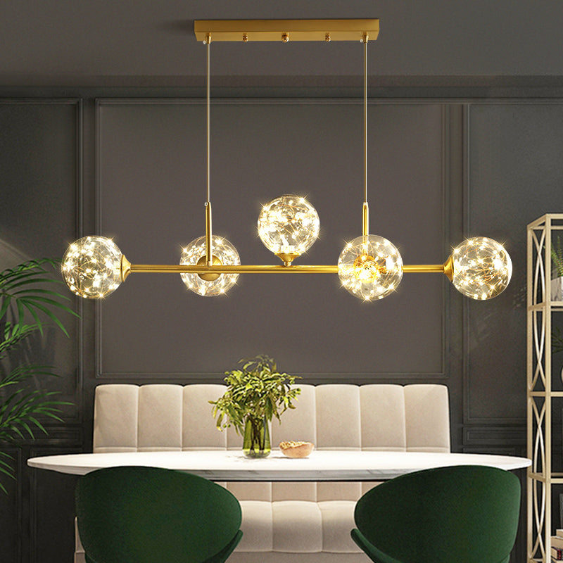 Clear Glass Sphere Shade Pendant Light Minimalist Brass LED Hanging Island Lighting 5 Brass Clearhalo 'Ceiling Lights' 'Island Lights' Lighting' 2162524