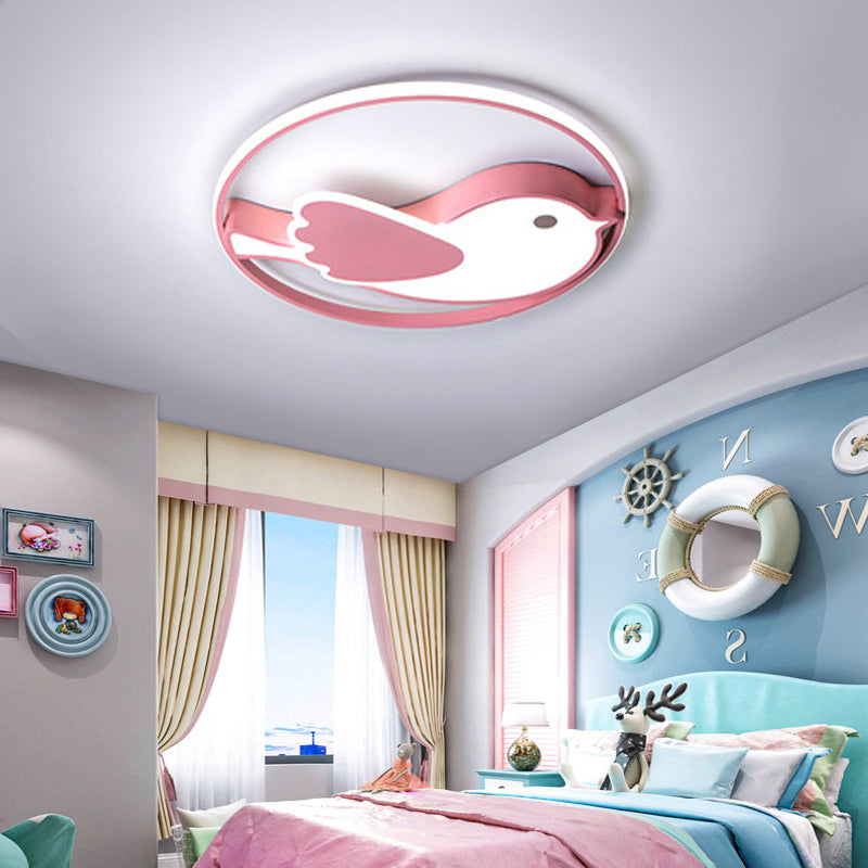 Cartoon Style LED Flush Mount Lamp with Acrylic Shade Pink Flushmount Lighting for Bedroom, 18"/21.5" Diameter Pink Clearhalo 'Ceiling Lights' 'Close To Ceiling Lights' 'Close to ceiling' 'Flush mount' Lighting' 216253