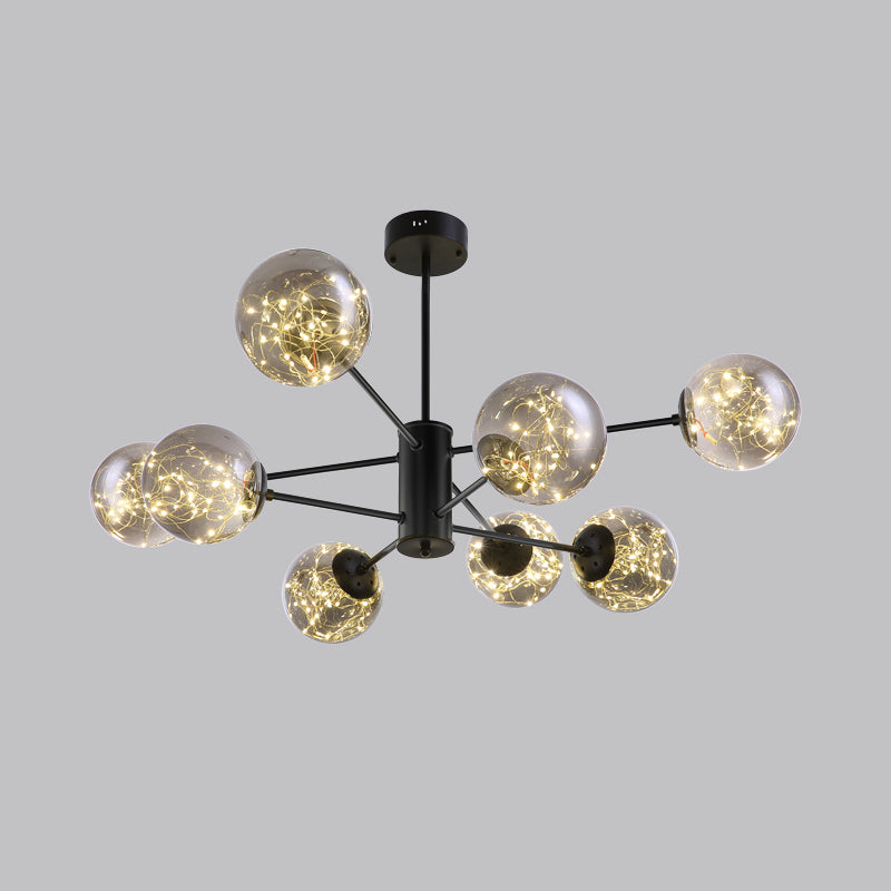 Black Radial Chandelier Pendant Light Contemporary Metallic LED Hanging Light with Sphere Clear Glass Shade Clearhalo 'Ceiling Lights' 'Chandeliers' Lighting' options 2162534