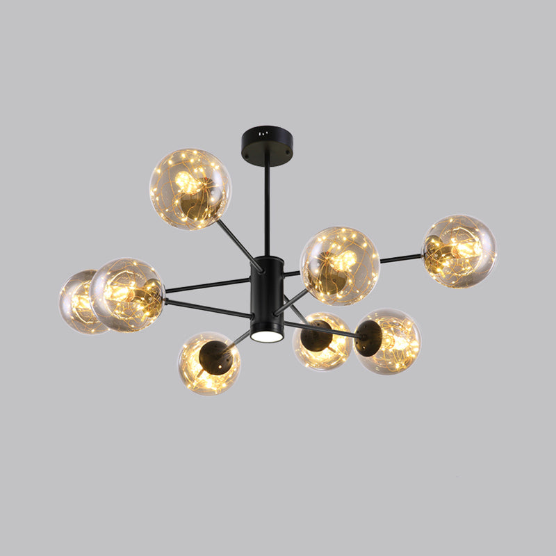 Black Radial Chandelier Pendant Light Contemporary Metallic LED Hanging Light with Sphere Clear Glass Shade 8 Black 3 Color Clearhalo 'Ceiling Lights' 'Chandeliers' Lighting' options 2162535_71987d29-d021-4a27-950a-3044c886b957