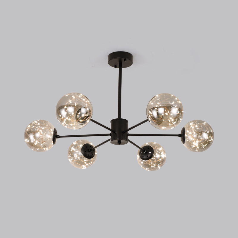 Black Radial Chandelier Pendant Light Contemporary Metallic LED Hanging Light with Sphere Clear Glass Shade Clearhalo 'Ceiling Lights' 'Chandeliers' Lighting' options 2162538