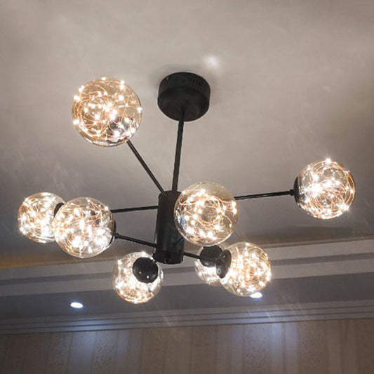 Globe Living Room LED Chandelier Light Clear Glass Modern Style Pendant Light Fixture 8 Amber Clearhalo 'Ceiling Lights' 'Chandeliers' 'Modern Chandeliers' 'Modern' Lighting' 2162542