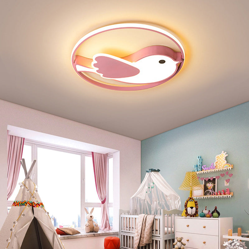 Cartoon Style LED Flush Mount Lamp with Acrylic Shade Pink Flushmount Lighting for Bedroom, 18"/21.5" Diameter Clearhalo 'Ceiling Lights' 'Close To Ceiling Lights' 'Close to ceiling' 'Flush mount' Lighting' 216255