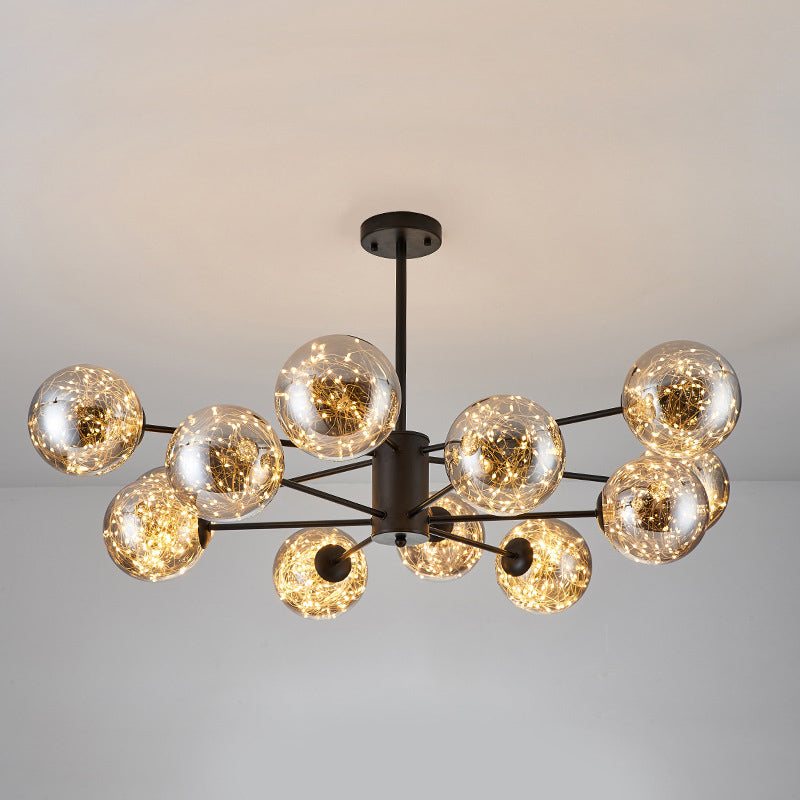 Clear Glass Sphere Ceiling Lighting Modern Style LED Chandelier Light Fixture for Living Room Clearhalo 'Ceiling Lights' 'Chandeliers' Lighting' options 2162579