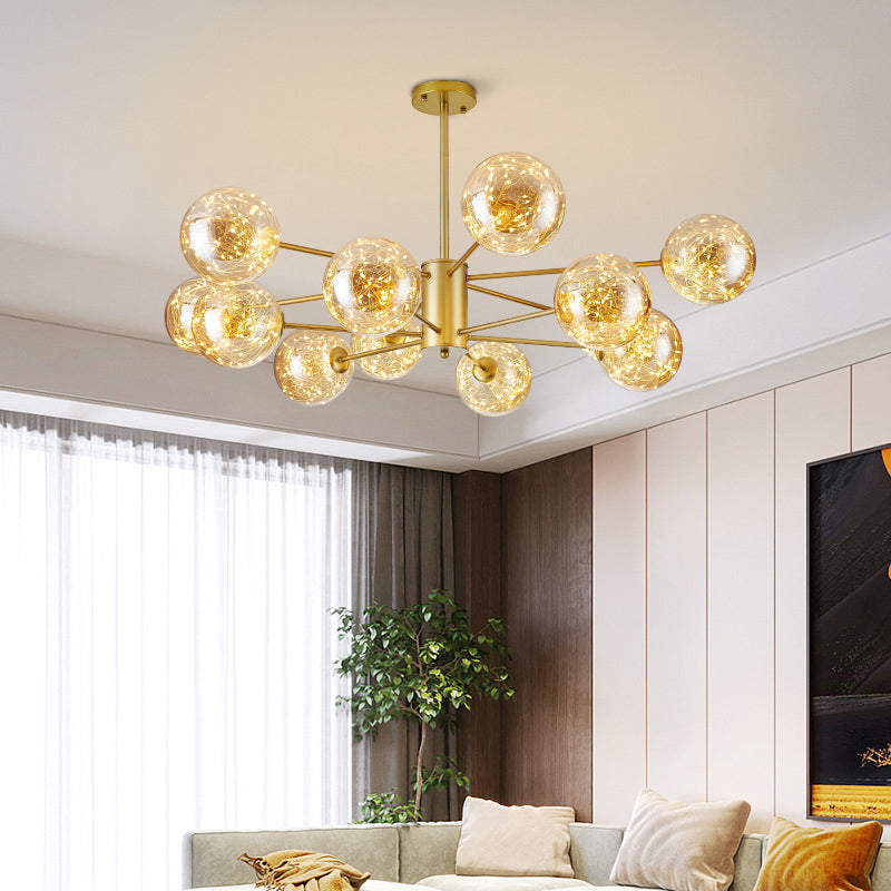 Clear Glass Sphere Ceiling Lighting Modern Style LED Chandelier Light Fixture for Living Room Clearhalo 'Ceiling Lights' 'Chandeliers' Lighting' options 2162582