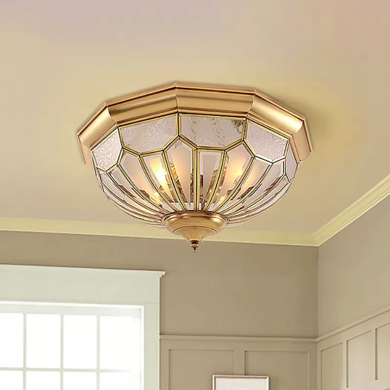 18"/21"/23.5" W Domed Shade Bedroom Flush Mount Lamp Classic Frosted Glass 3/4/6 Lights Gold Flush Light Fixture Gold Clearhalo 'Ceiling Lights' 'Close To Ceiling Lights' 'Close to ceiling' 'Flush mount' Lighting' 2162584