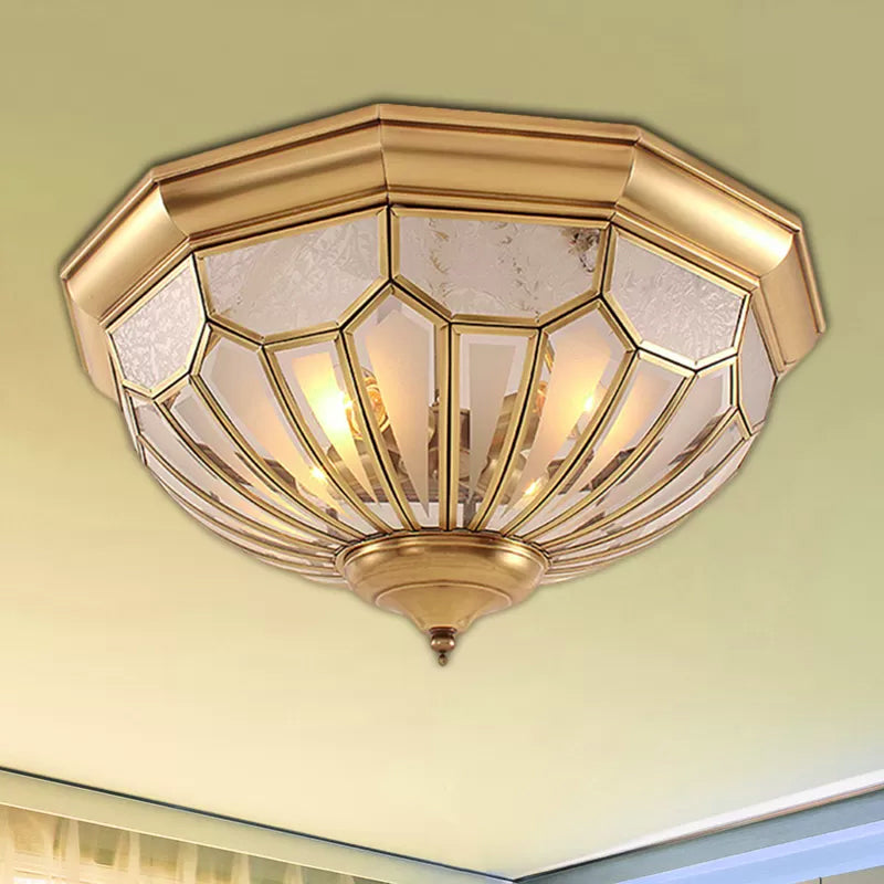 18"/21"/23.5" W Domed Shade Bedroom Flush Mount Lamp Classic Frosted Glass 3/4/6 Lights Gold Flush Light Fixture Clearhalo 'Ceiling Lights' 'Close To Ceiling Lights' 'Close to ceiling' 'Flush mount' Lighting' 2162585