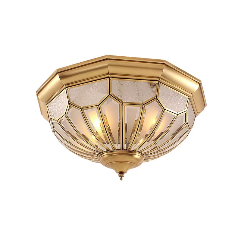 18"/21"/23.5" W Domed Shade Bedroom Flush Mount Lamp Classic Frosted Glass 3/4/6 Lights Gold Flush Light Fixture Clearhalo 'Ceiling Lights' 'Close To Ceiling Lights' 'Close to ceiling' 'Flush mount' Lighting' 2162587