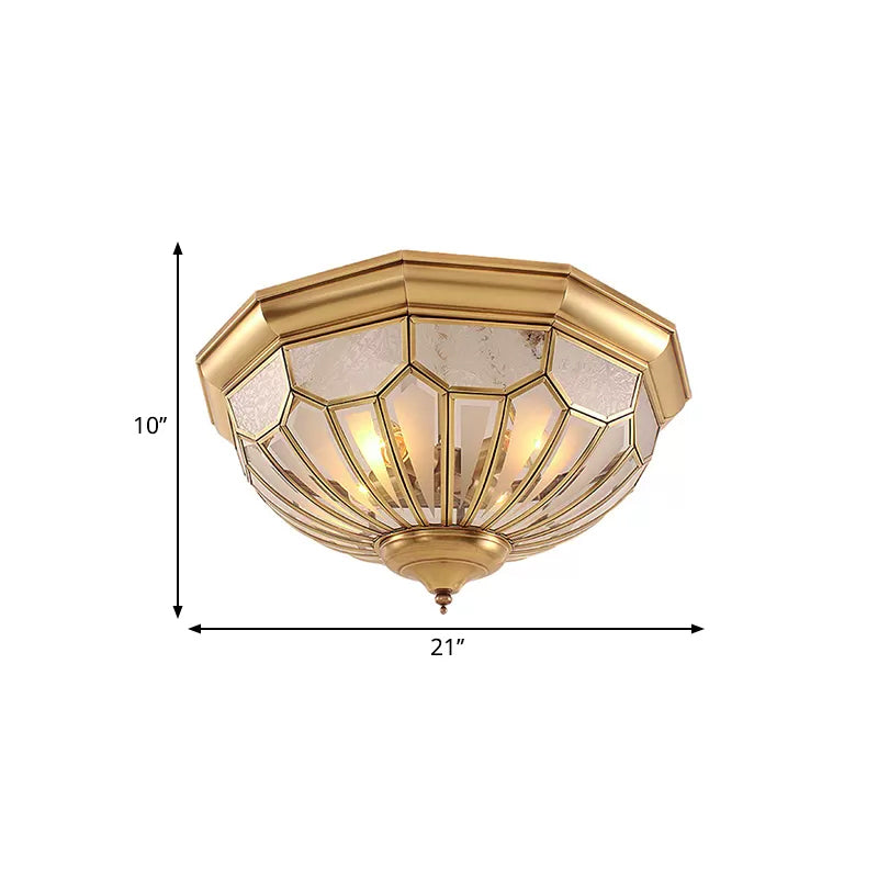 18"/21"/23.5" W Domed Shade Bedroom Flush Mount Lamp Classic Frosted Glass 3/4/6 Lights Gold Flush Light Fixture Clearhalo 'Ceiling Lights' 'Close To Ceiling Lights' 'Close to ceiling' 'Flush mount' Lighting' 2162589