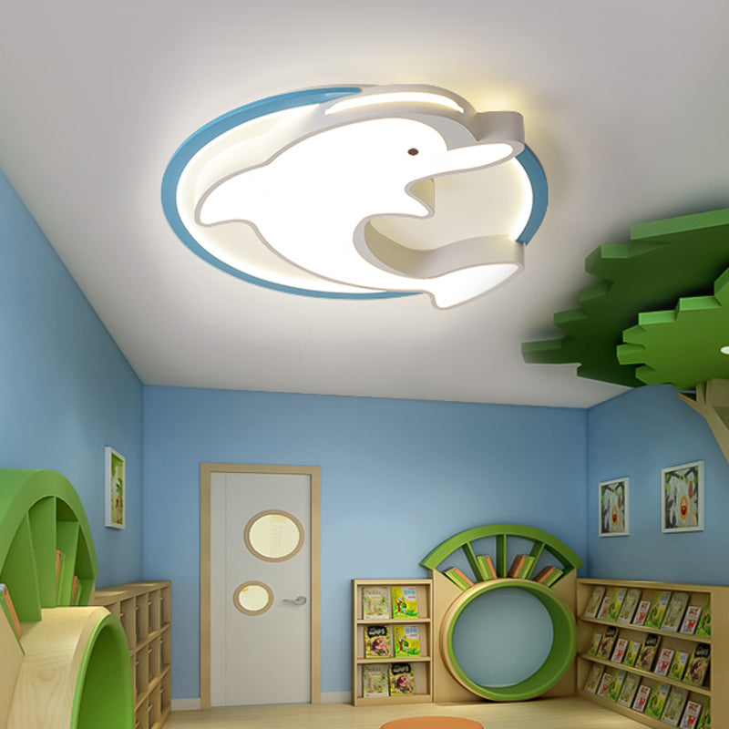 Kids LED Flush Ceiling Light Fixture with Acrylic Shade Blue Dolphin Flush Mount Light in Warm/White Light, 18"/23.5" W Clearhalo 'Ceiling Lights' 'Close To Ceiling Lights' 'Close to ceiling' 'Flush mount' Lighting' 216261