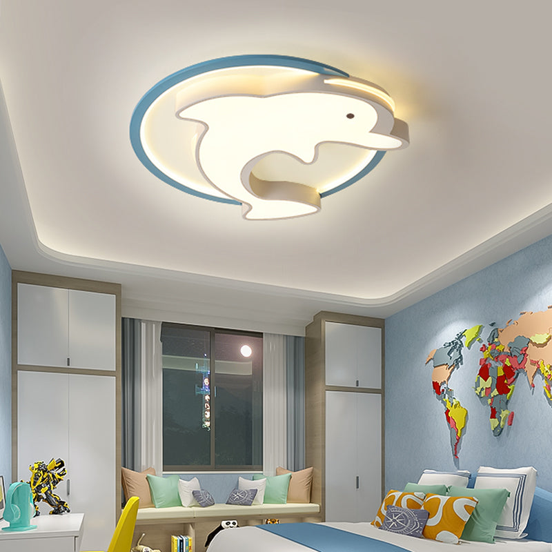 Kids LED Flush Ceiling Light Fixture with Acrylic Shade Blue Dolphin Flush Mount Light in Warm/White Light, 18"/23.5" W Blue Warm Clearhalo 'Ceiling Lights' 'Close To Ceiling Lights' 'Close to ceiling' 'Flush mount' Lighting' 216262