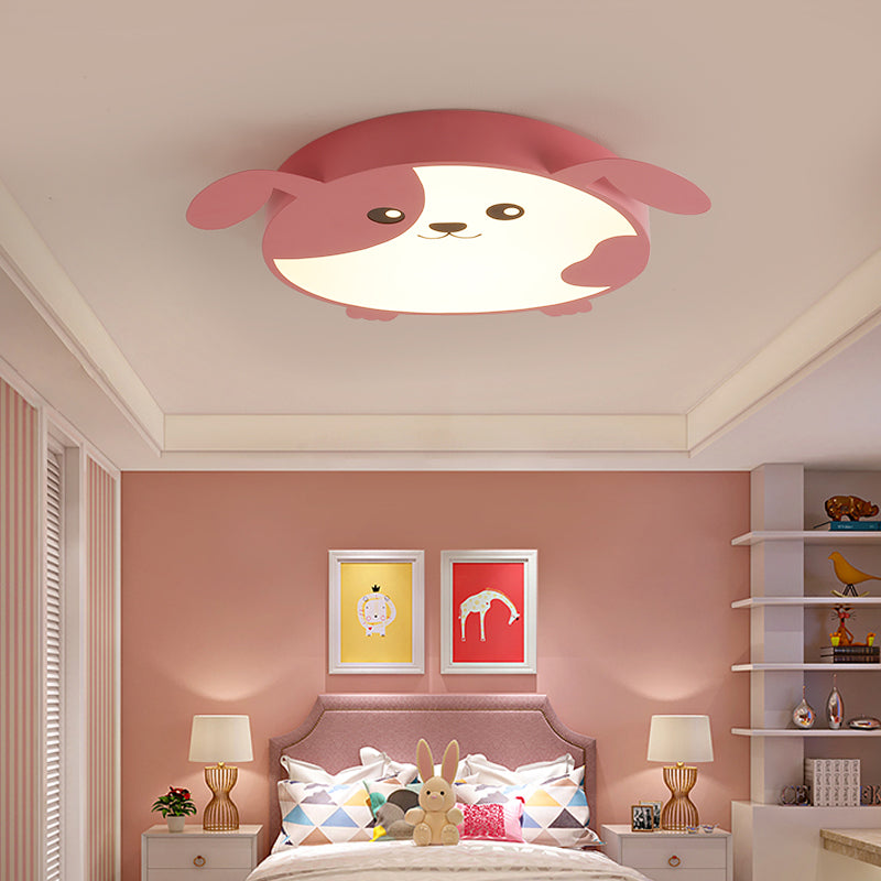 Kids Dog Shaped Flush Ceiling Light Metal LED Bedroom Pink/Green Close to Ceiling Light in Warm/White Light Pink Clearhalo 'Ceiling Lights' 'Close To Ceiling Lights' 'Close to ceiling' 'Flush mount' Lighting' 216271