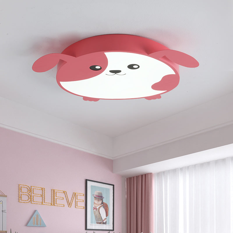 Kids Dog Shaped Flush Ceiling Light Metal LED Bedroom Pink/Green Close to Ceiling Light in Warm/White Light Clearhalo 'Ceiling Lights' 'Close To Ceiling Lights' 'Close to ceiling' 'Flush mount' Lighting' 216272