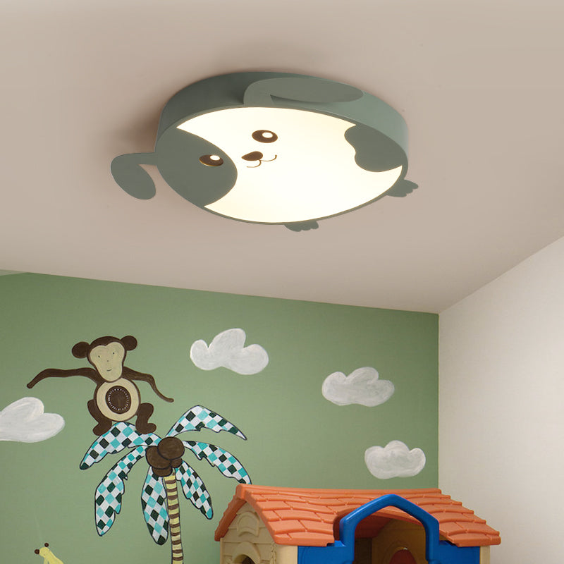 Kids Dog Shaped Flush Ceiling Light Metal LED Bedroom Pink/Green Close to Ceiling Light in Warm/White Light Green Warm Clearhalo 'Ceiling Lights' 'Close To Ceiling Lights' 'Close to ceiling' 'Flush mount' Lighting' 216275