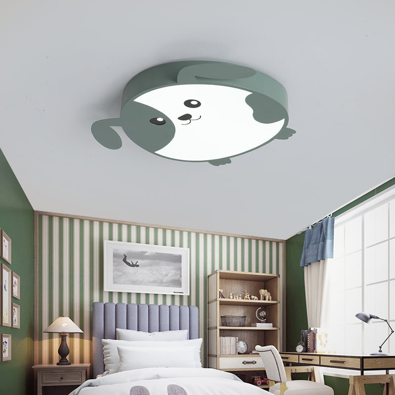 Kids Dog Shaped Flush Ceiling Light Metal LED Bedroom Pink/Green Close to Ceiling Light in Warm/White Light Green White Clearhalo 'Ceiling Lights' 'Close To Ceiling Lights' 'Close to ceiling' 'Flush mount' Lighting' 216276