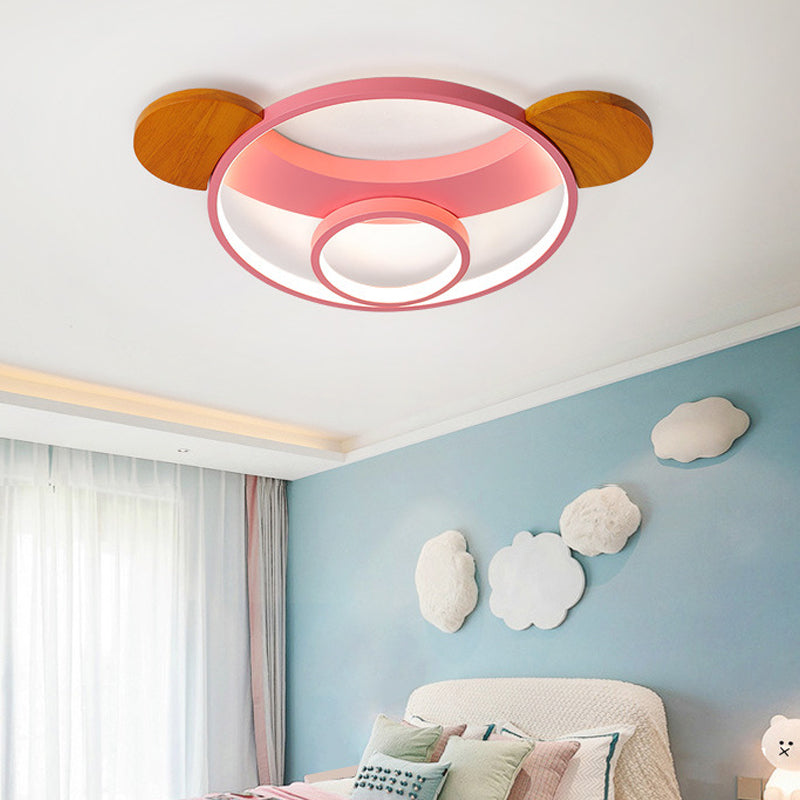 16"/19.5"W Bear Shaped Ceiling Light Fixture Kid Silicone LED Blue/Pink Flush Mount Lamp for Children Bedroom, Warm/White Light Pink Clearhalo 'Ceiling Lights' 'Close To Ceiling Lights' 'Close to ceiling' 'Flush mount' Lighting' 216323