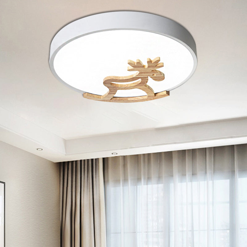 Round Flush Ceiling Light Kids Acrylic LED Bedroom Gray/White Ceiling Mounted Light with Wooden Deer Deco Clearhalo 'Ceiling Lights' 'Close To Ceiling Lights' 'Close to ceiling' 'Flush mount' Lighting' 216358