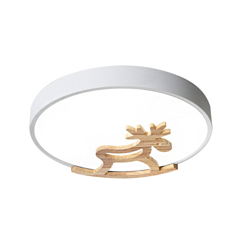 Round Flush Ceiling Light Kids Acrylic LED Bedroom Gray/White Ceiling Mounted Light with Wooden Deer Deco Clearhalo 'Ceiling Lights' 'Close To Ceiling Lights' 'Close to ceiling' 'Flush mount' Lighting' 216359