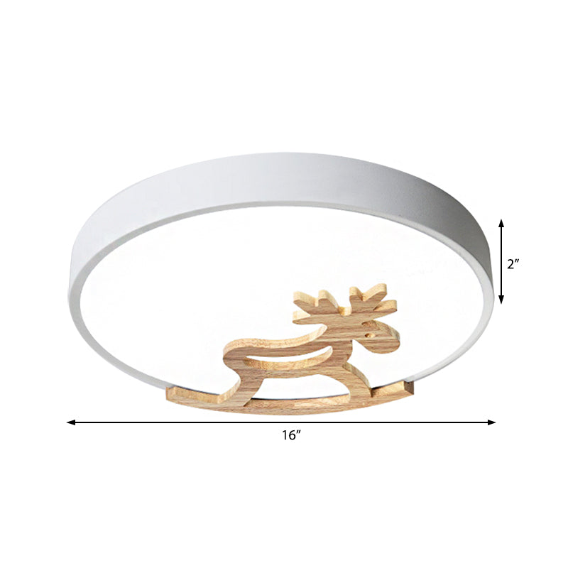 Round Flush Ceiling Light Kids Acrylic LED Bedroom Gray/White Ceiling Mounted Light with Wooden Deer Deco Clearhalo 'Ceiling Lights' 'Close To Ceiling Lights' 'Close to ceiling' 'Flush mount' Lighting' 216360