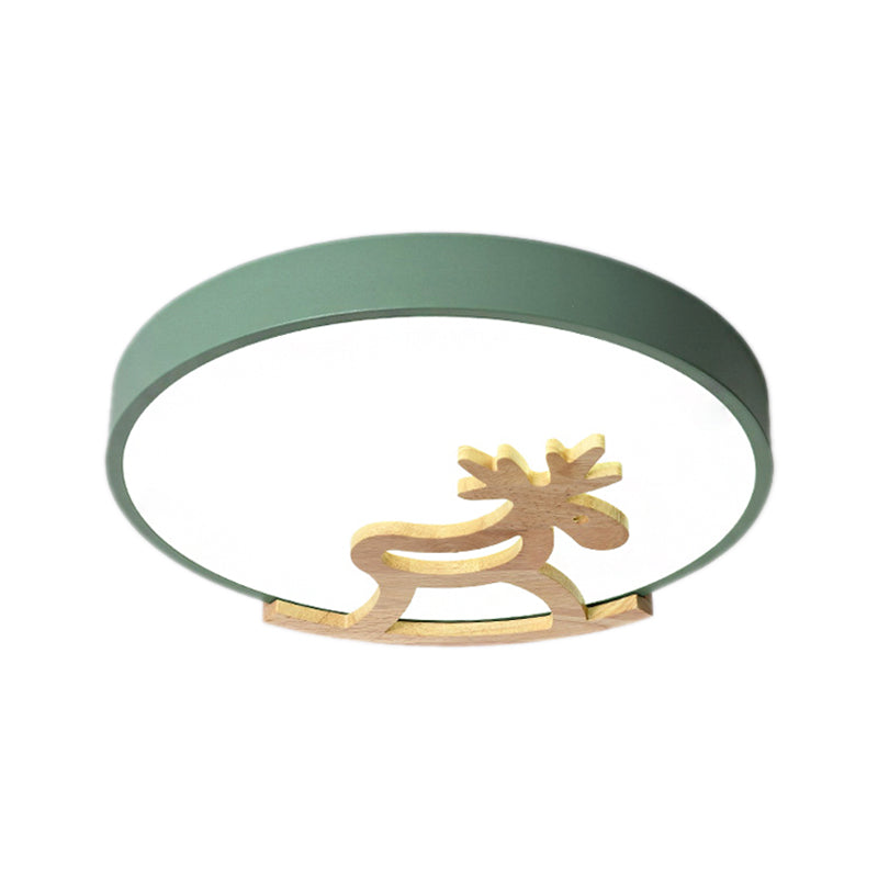 Round Flush Ceiling Light Kids Acrylic LED Bedroom Gray/White Ceiling Mounted Light with Wooden Deer Deco Clearhalo 'Ceiling Lights' 'Close To Ceiling Lights' 'Close to ceiling' 'Flush mount' Lighting' 216364