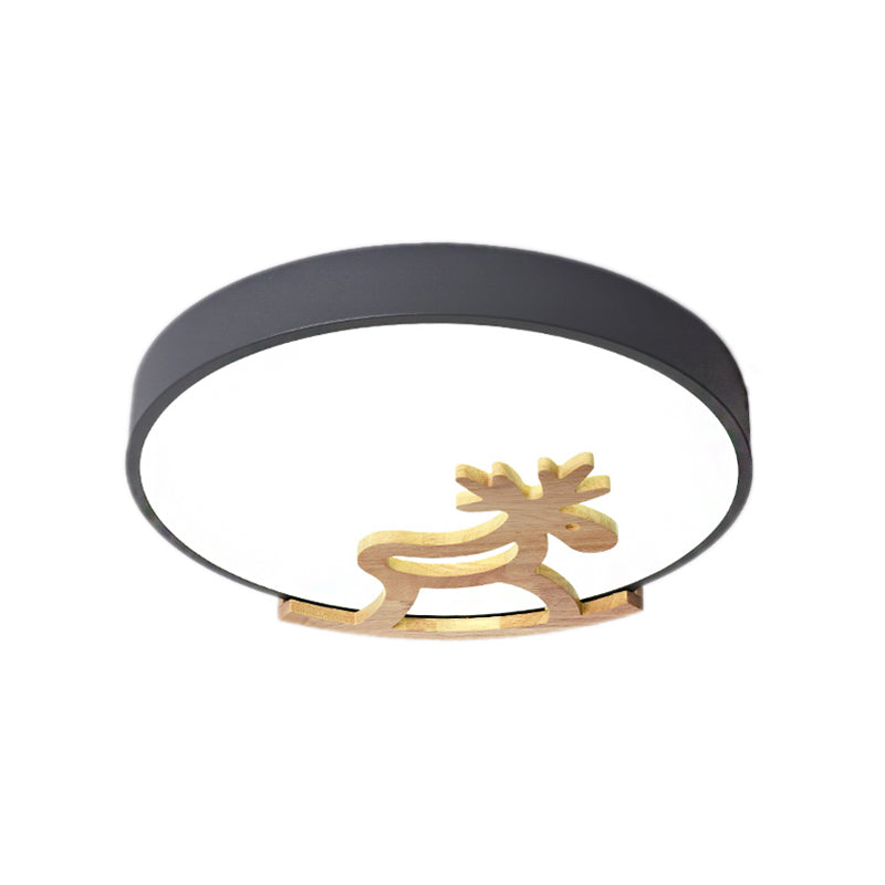 Round Flush Ceiling Light Kids Acrylic LED Bedroom Gray/White Ceiling Mounted Light with Wooden Deer Deco Clearhalo 'Ceiling Lights' 'Close To Ceiling Lights' 'Close to ceiling' 'Flush mount' Lighting' 216368