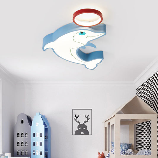 Modernist Style LED Flush Pendant Light with Acrylic Shade Blue Dolphin Close to Ceiling Light for Kids, 14"/16.5" Width Clearhalo 'Ceiling Lights' 'Close To Ceiling Lights' 'Close to ceiling' 'Flush mount' Lighting' 216370