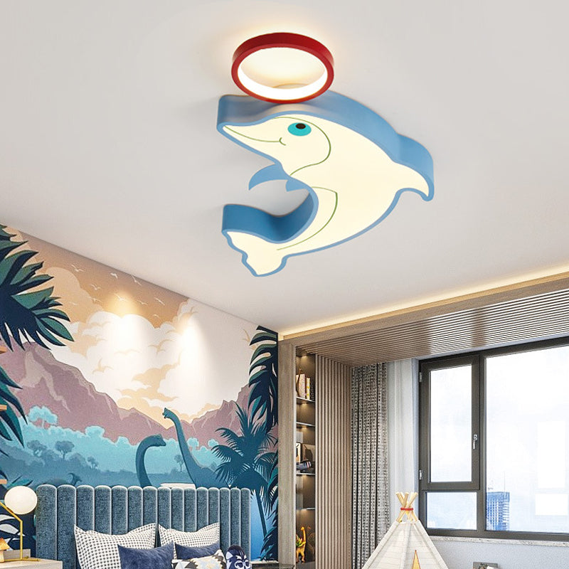 Modernist Style LED Flush Pendant Light with Acrylic Shade Blue Dolphin Close to Ceiling Light for Kids, 14"/16.5" Width Clearhalo 'Ceiling Lights' 'Close To Ceiling Lights' 'Close to ceiling' 'Flush mount' Lighting' 216372