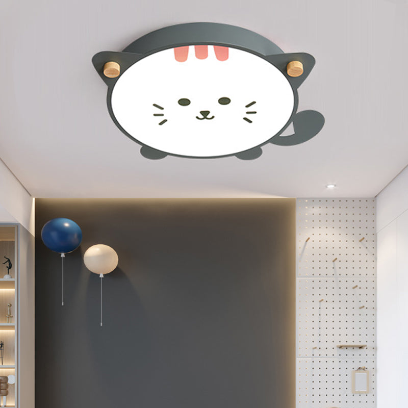 Kitten Acrylic Shade Ceiling Flush Mount Modernist Style LED Gray/Pink Flush Pendant Light for Children Room Grey Clearhalo 'Ceiling Lights' 'Close To Ceiling Lights' 'Close to ceiling' 'Flush mount' Lighting' 216378