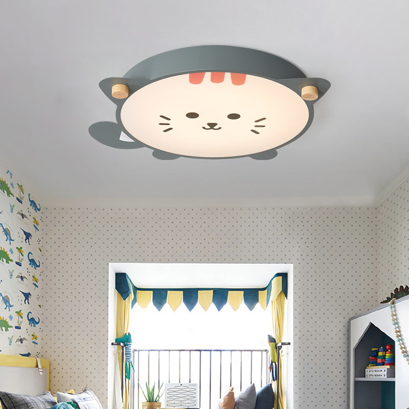 Kitten Acrylic Shade Ceiling Flush Mount Modernist Style LED Gray/Pink Flush Pendant Light for Children Room Clearhalo 'Ceiling Lights' 'Close To Ceiling Lights' 'Close to ceiling' 'Flush mount' Lighting' 216379