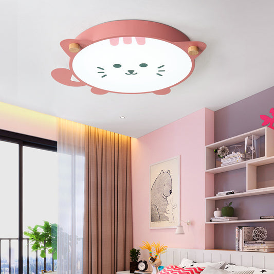 Kitten Acrylic Shade Ceiling Flush Mount Modernist Style LED Gray/Pink Flush Pendant Light for Children Room Pink Clearhalo 'Ceiling Lights' 'Close To Ceiling Lights' 'Close to ceiling' 'Flush mount' Lighting' 216382