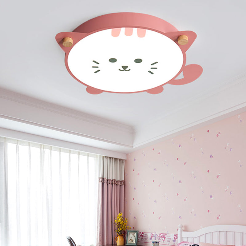 Kitten Acrylic Shade Ceiling Flush Mount Modernist Style LED Gray/Pink Flush Pendant Light for Children Room Clearhalo 'Ceiling Lights' 'Close To Ceiling Lights' 'Close to ceiling' 'Flush mount' Lighting' 216384