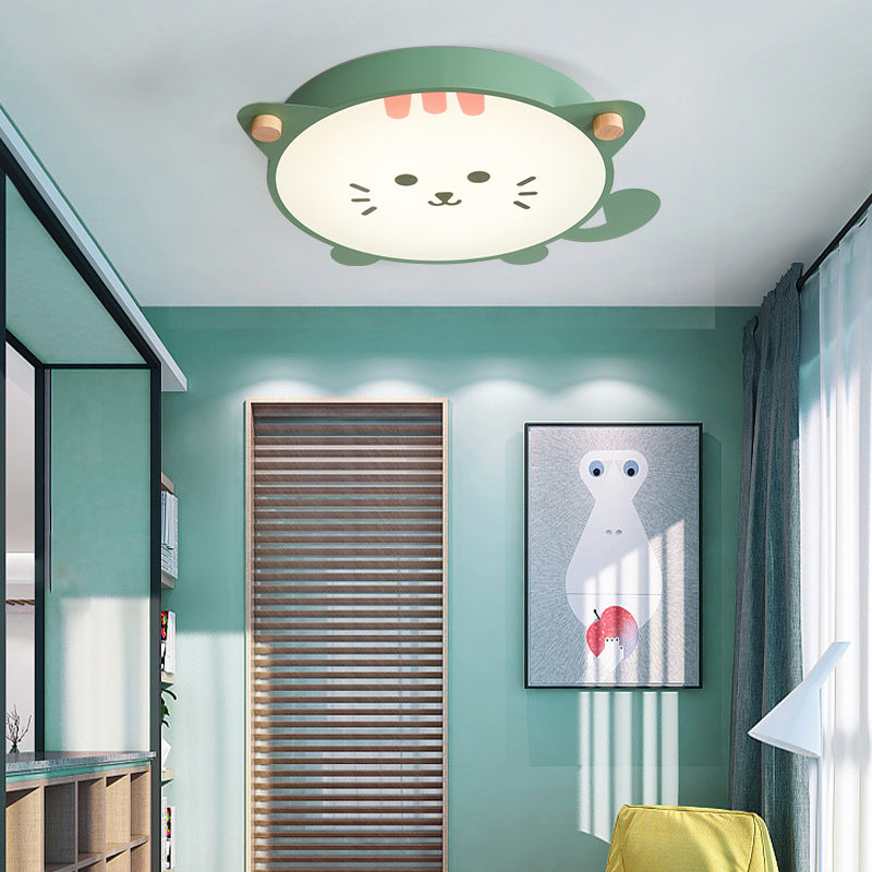 Kitten Acrylic Shade Ceiling Flush Mount Modernist Style LED Gray/Pink Flush Pendant Light for Children Room Green Clearhalo 'Ceiling Lights' 'Close To Ceiling Lights' 'Close to ceiling' 'Flush mount' Lighting' 216387