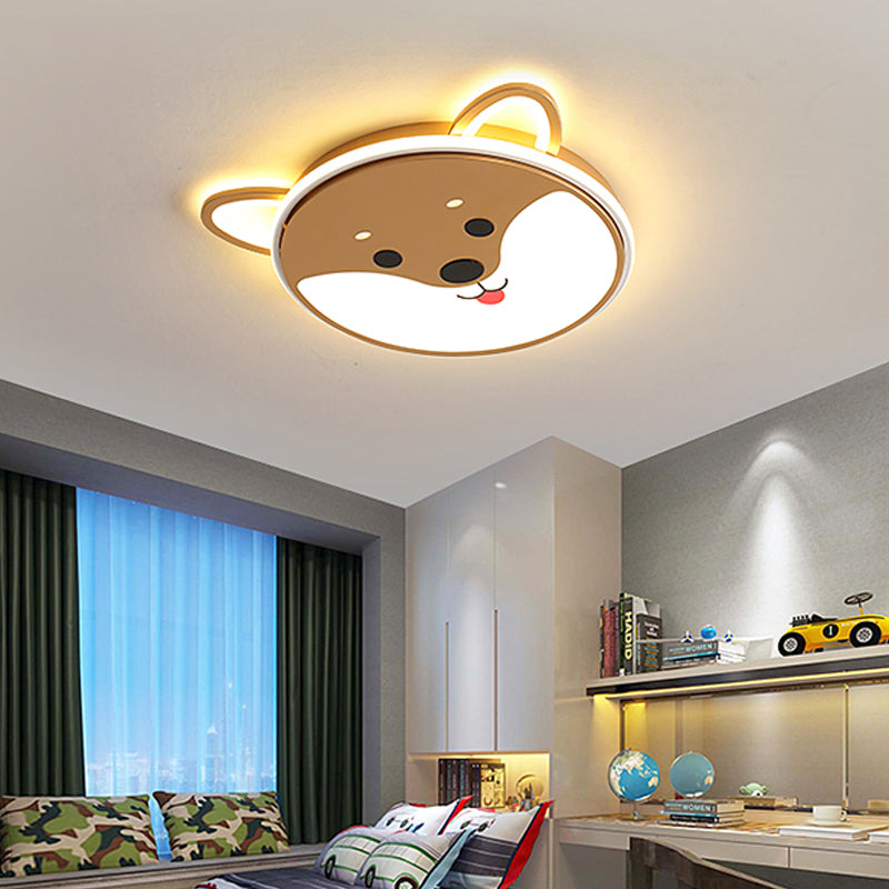 Black/Brown Dog Pattern Ceiling Flush Mount Kids 16.5"/20.5" Dia LED Children Room Flush Ceiling Light in Warm/White Light Brown Warm Clearhalo 'Ceiling Lights' 'Close To Ceiling Lights' 'Close to ceiling' 'Flush mount' Lighting' 216389