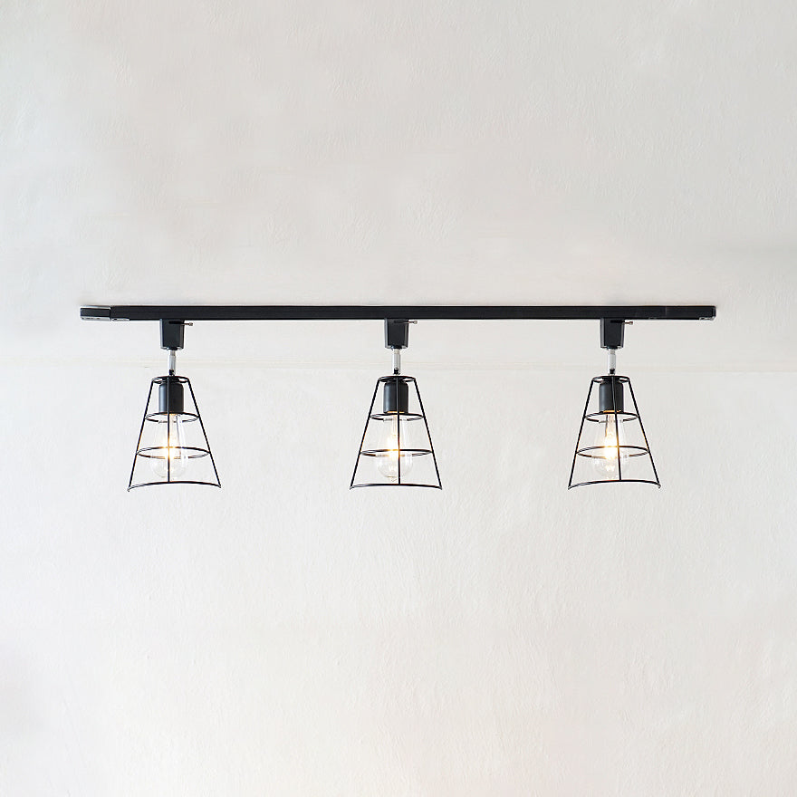 3 Lights Wire Cage Semi Flush Ceiling Light with Conical Shade Retro Style Black/White Metal ,shopify Rotatable Ceiling Lighting Black Clearhalo 'Ceiling Lights' 'Close To Ceiling Lights' 'Lighting' 21638_13a482ef-8bc0-4b38-b946-f53bf715da3b