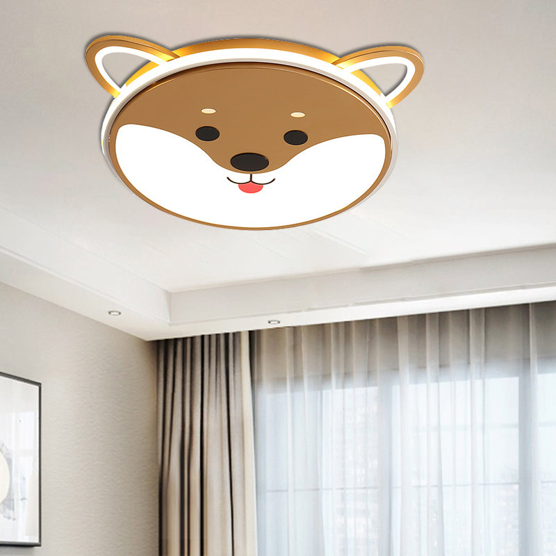 Black/Brown Dog Pattern Ceiling Flush Mount Kids 16.5"/20.5" Dia LED Children Room Flush Ceiling Light in Warm/White Light Brown White Clearhalo 'Ceiling Lights' 'Close To Ceiling Lights' 'Close to ceiling' 'Flush mount' Lighting' 216390