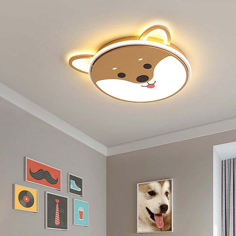 Black/Brown Dog Pattern Ceiling Flush Mount Kids 16.5"/20.5" Dia LED Children Room Flush Ceiling Light in Warm/White Light Clearhalo 'Ceiling Lights' 'Close To Ceiling Lights' 'Close to ceiling' 'Flush mount' Lighting' 216391