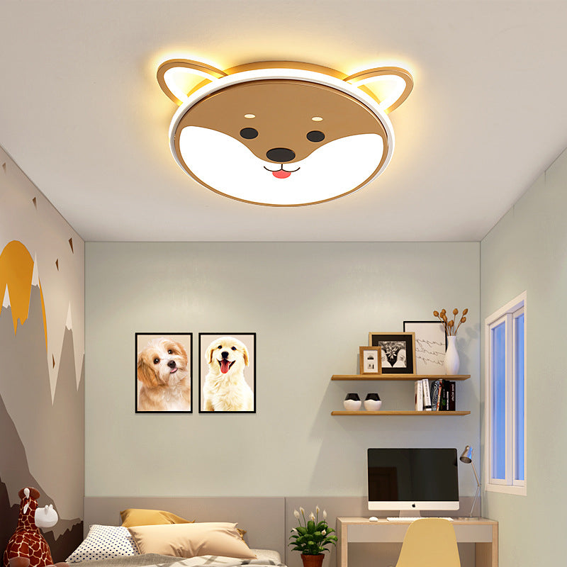 Black/Brown Dog Pattern Ceiling Flush Mount Kids 16.5"/20.5" Dia LED Children Room Flush Ceiling Light in Warm/White Light Clearhalo 'Ceiling Lights' 'Close To Ceiling Lights' 'Close to ceiling' 'Flush mount' Lighting' 216392