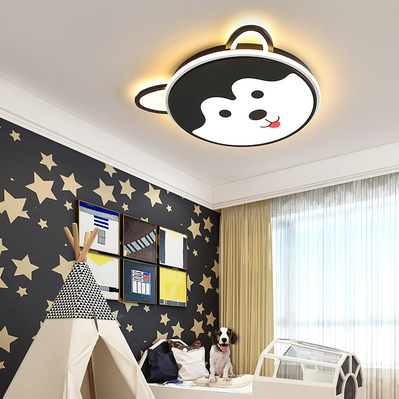 Black/Brown Dog Pattern Ceiling Flush Mount Kids 16.5"/20.5" Dia LED Children Room Flush Ceiling Light in Warm/White Light Black Clearhalo 'Ceiling Lights' 'Close To Ceiling Lights' 'Close to ceiling' 'Flush mount' Lighting' 216398