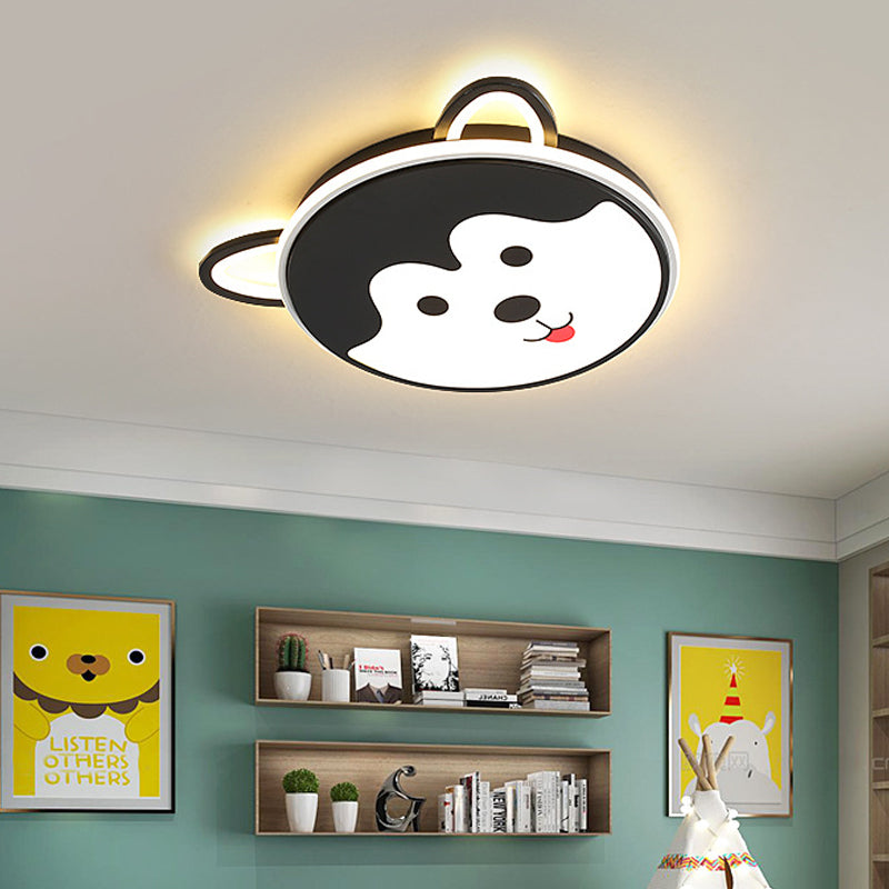 Black/Brown Dog Pattern Ceiling Flush Mount Kids 16.5"/20.5" Dia LED Children Room Flush Ceiling Light in Warm/White Light Clearhalo 'Ceiling Lights' 'Close To Ceiling Lights' 'Close to ceiling' 'Flush mount' Lighting' 216399