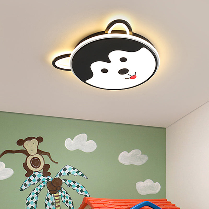 Black/Brown Dog Pattern Ceiling Flush Mount Kids 16.5"/20.5" Dia LED Children Room Flush Ceiling Light in Warm/White Light Clearhalo 'Ceiling Lights' 'Close To Ceiling Lights' 'Close to ceiling' 'Flush mount' Lighting' 216400