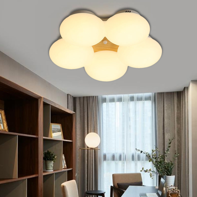 Acrylic Round Shade Flush Light Fixture Nordic LED White/Wood Finish Flushmount Light with Flower Design in Warm/White Light Wood Clearhalo 'Ceiling Lights' 'Close To Ceiling Lights' 'Close to ceiling' 'Flush mount' Lighting' 216404