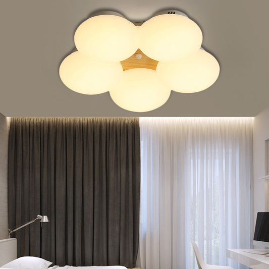 Acrylic Round Shade Flush Light Fixture Nordic LED White/Wood Finish Flushmount Light with Flower Design in Warm/White Light Clearhalo 'Ceiling Lights' 'Close To Ceiling Lights' 'Close to ceiling' 'Flush mount' Lighting' 216405