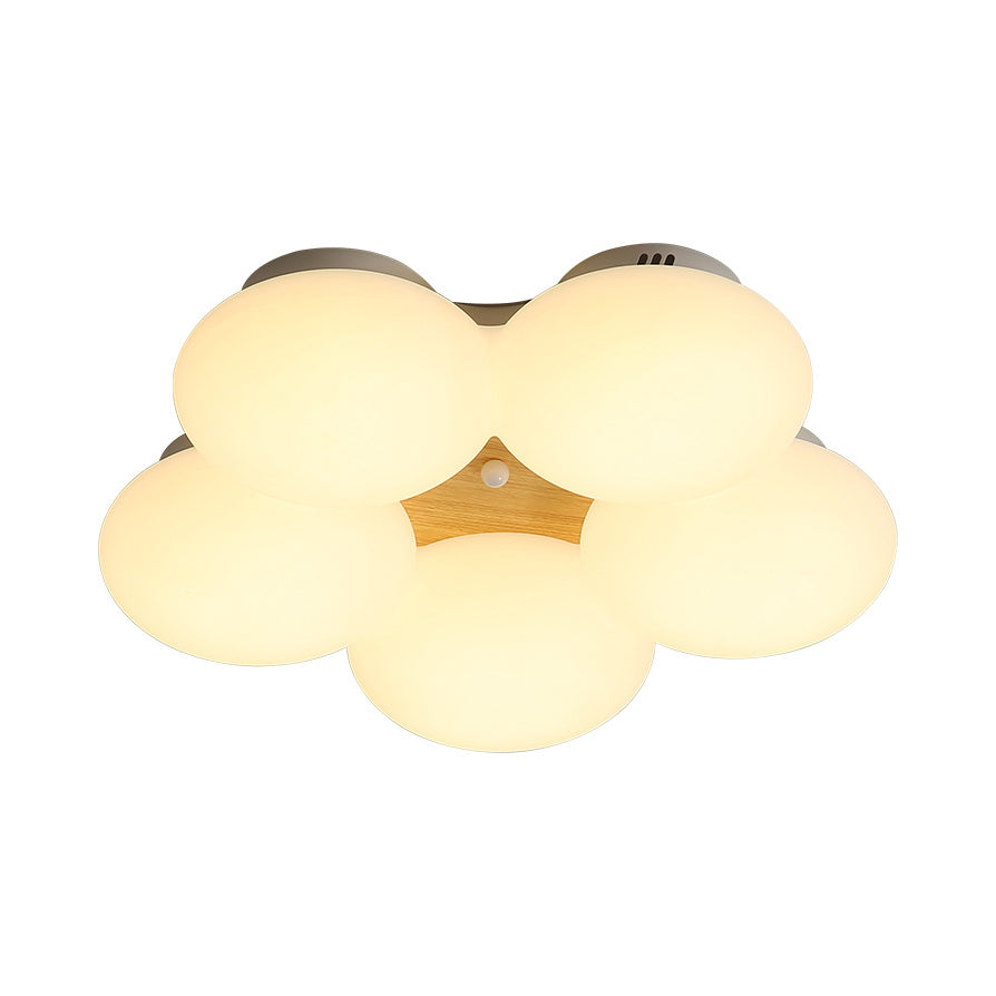 Acrylic Round Shade Flush Light Fixture Nordic LED White/Wood Finish Flushmount Light with Flower Design in Warm/White Light Clearhalo 'Ceiling Lights' 'Close To Ceiling Lights' 'Close to ceiling' 'Flush mount' Lighting' 216406